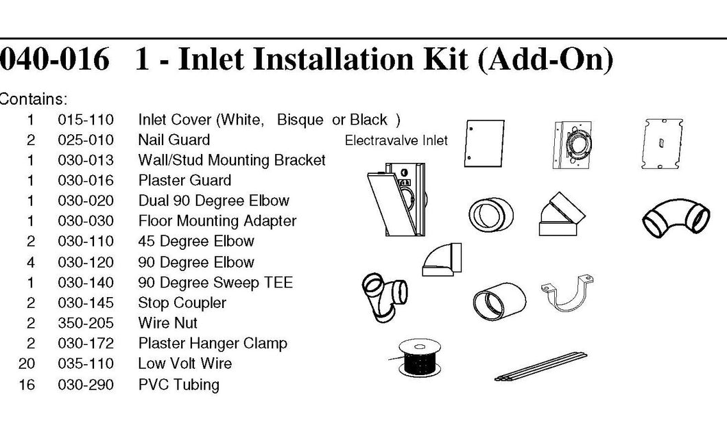 1 Inlet Add-on Kit w/Electravalve covers.   **Pipe purchased separately.**