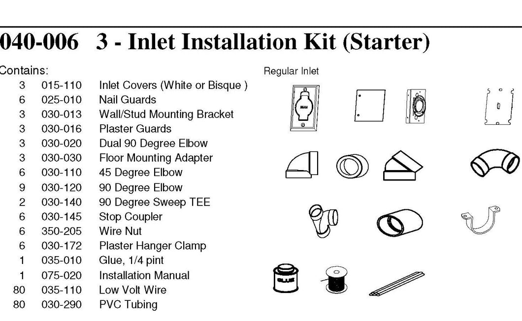 3-Inlet Starter Kit w/ covers.   **Pipe purchased separately.**